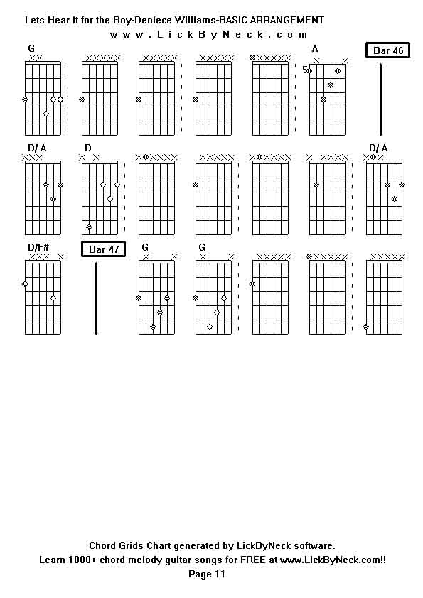 Chord Grids Chart of chord melody fingerstyle guitar song-Lets Hear It for the Boy-Deniece Williams-BASIC ARRANGEMENT,generated by LickByNeck software.